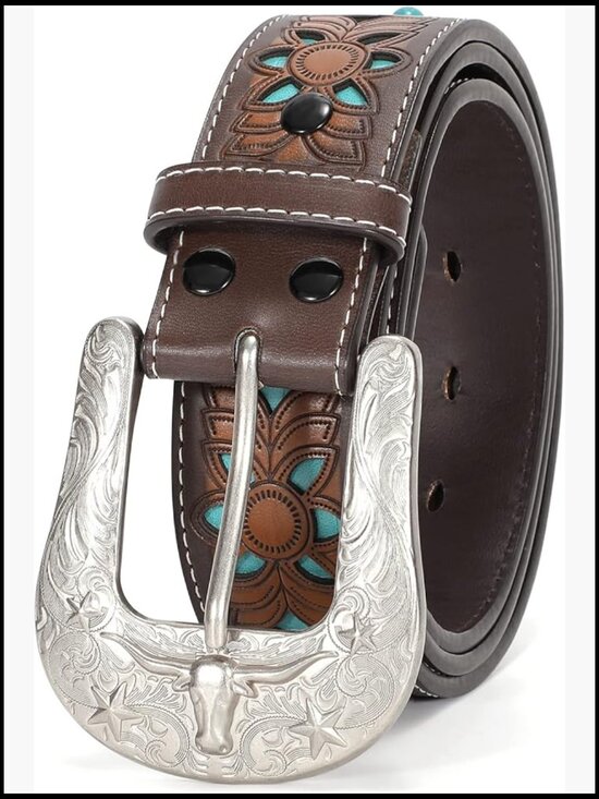 Genuine Leather Belt Vintage Western Engraved Tooled Cowboy main image 6